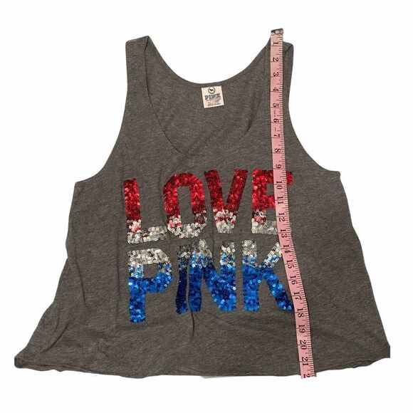 Victoria's Secret Pink Love Pink Sequin Tank Top Red Silver Blue Red Gray XS - Picture 6 of 10